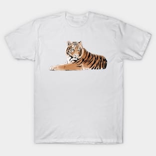 Golden & Black Tiger Animal White Design T-Shirt